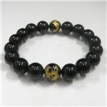 手彫り黄金龍(2珠）オニキスブレス 12mm