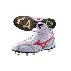 洗練されたデザインが光る♪ MIZUNO（ミズノ） 樹脂底スパイク クラブグリッターMC+ ホワイト×レッド 24.5