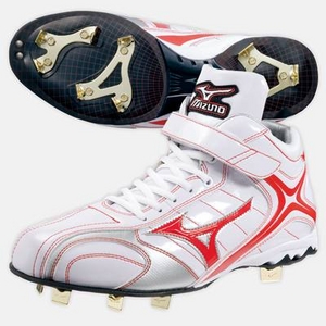 洗練されたデザインが光る♪ MIZUNO(ミズノ) 樹脂底スパイク ブライトグリッターMC+ ホワイト×レッド 25.5cm