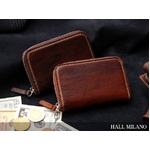 HALL MILANO(ハルミラノ) ラムレザーラウンドコインケース ブラウン