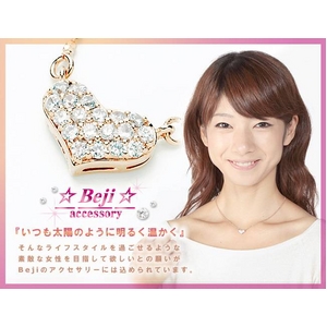 Beji(ベジ) heartパヴェ/ネックレス/Natural Pink×White Stone【czダイヤ】【矢部美佳さん着用】