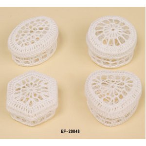 レースバスケット(蓋付きバスケット) 【4個セット】 コットン/樹脂コーティング ［インテリア雑貨］ EF-20048