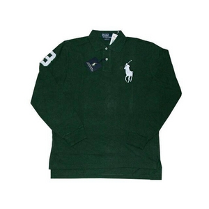 POLO Ralph Lauren(ポロ ラルフローレン) ビッグポニーポロシャツ(長袖) カスタムフィット グリーン×ホワイト Lサイズ