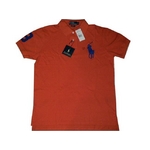 POLO Ralph Lauren(ポロ ラルフローレン) ビッグポニーポロシャツ(半袖) カスタムフィット オレンジ×ブルー Lサイズ