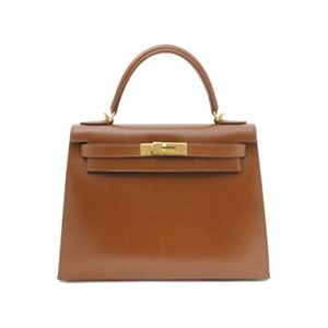 【新品同様】HERMES（エルメス） バッグ ケリー28 外 ボックスカーフ ブラウン ゴールド金具