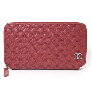 【新品】CHANEL(シャネル)キルティングステッチ ラウンドファスナー長財布 カーフ レッド A36442 