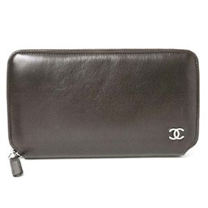 【新品】CHANEL(シャネル)ラウンドファスナー長財布 カーフ ダークブラウン A35820 