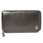 【新品】CHANEL(シャネル)ラウンドファスナー長財布 カーフ ダークブラウン A35820 