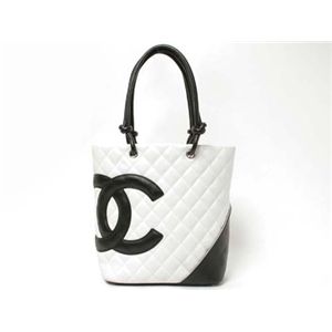 【中古A】CHANEL（シャネル） スモールトートバッグ カンボンライン 白/黒