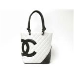 【中古A】CHANEL（シャネル） スモールトートバッグ カンボンライン 白/黒