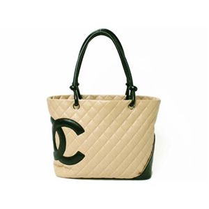 【中古AB】CHANEL（シャネル） ラージトートバッグ カンボンライン ベージュ/ブラック