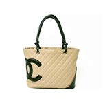 【中古AB】CHANEL（シャネル） ラージトートバッグ カンボンライン ベージュ/ブラック