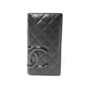 【中古A】CHANEL（シャネル） 2つ折り長財布 カンボンライン 黒/黒