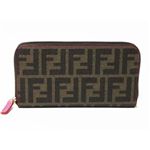 【現品限り】FENDI（フェンディ） ズッカ柄 ラウンドファスナー長財布 8M0024 00ZM5 コーティングキャンバス ブラウン/ピンク 【未使用】