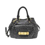 【現品限り】MIUMIU（ミュウミュウ） イントレチャート ショルダーバッグ カーフ ネイビー/黒 RN0603 【中古SA】