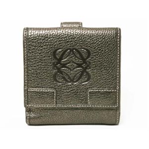 【現品限り】Loewe（ロエベ） Wホック財布 メタリック カーフ シルバー 【中古AB】