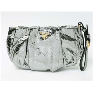 【現品限り】PRADA(プラダ) メタリックポーチ シルバー パイソン風 メタリックシルバー 1N1422 【未使用】
