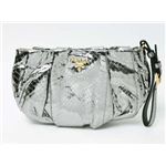 【現品限り】PRADA（プラダ） メタリックポーチ シルバー パイソン風 メタリックシルバー 1N1422 【未使用】
