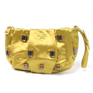 【現品限り】PRADA(プラダ) ポーチ ビジュー付き サテン イエロー 1N1503 【未使用】