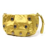 【現品限り】PRADA（プラダ） ポーチ ビジュー付き サテン イエロー 1N1503 【未使用】