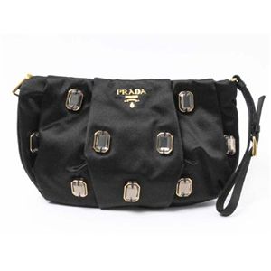 【現品限り】PRADA(プラダ) ポーチ ビジュー付き サテン 黒 1N1503 【未使用】