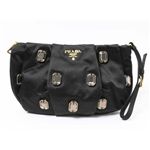【現品限り】PRADA（プラダ） ポーチ ビジュー付き サテン 黒 1N1503 【未使用】