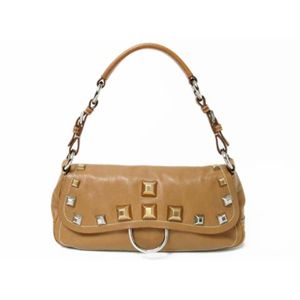【現品限り】PRADA(プラダ) レザーショルダー スタッズ付き カーフ キャメル 【中古A】