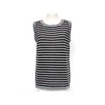 【現品限り】CHANEL（シャネル） ボーダーシャツ // カシミヤ60% シルク26% コットン9% ポリエステル3% ナイロン2% 白/グレー/黒に近いグレー/シルバー 【中古A】