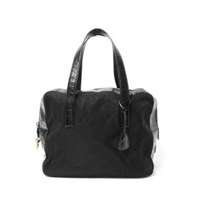 【現品限り】PRADA(プラダ) ハンドバッグ ナイロン カーフ型押し 黒 【中古BC】