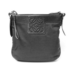 【現品限り】Loewe（ロエベ） ショルダーバッグ キャンバス カーフ ブラック 【中古A】