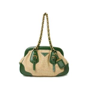 【現品限り】PRADA(プラダ) チェーンショルダーバッグ ストロー カーフ ベージュ/グリーン BR3692 【未使用】