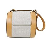 【現品限り】BVLGARI（ブルガリ） ロゴマニア 筒形ショルダー キャンバス カーフ グレー 【新品同様】