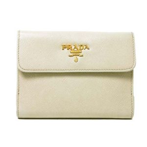 【現品限り】PRADA(プラダ) Wホック財布 カーフ アイボリー 1M0523 【中古B】