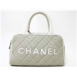 【現品限り】CHANEL（シャネル） スポーツライン ミニボストンバッグ キャンバス カーフ グレー/ホワイト 【中古B】