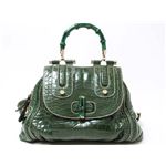 【現品限り】GUCCI（グッチ） バンブー2WAYショルダーバッグ クロコダイル グリーン 【新品同様】