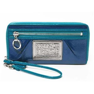 【現品限り】COACH（コーチ） ラウンドファスナー長財布 プレート エナメル ブルー/シルバー 42866 【新品同様】