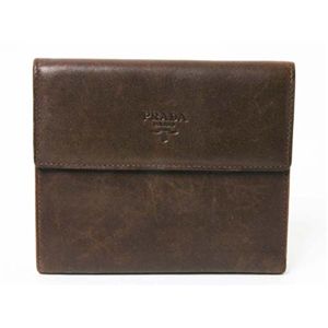 【現品限り】PRADA(プラダ) 3つ折財布 カーフ ブラウン 【中古B】