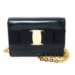【現品限り】Ferragamo（フェラガモ） ヴァラ チェーン ショルダーバッグ カーフ ネイビー 【中古B】