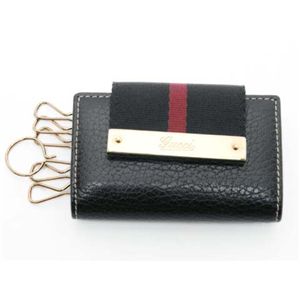 【現品限り】GUCCI(グッチ) キーケース カーフ キャンバス ブラック/レッド 181673 【中古SA】