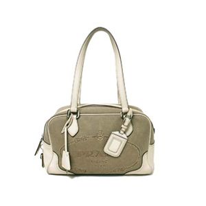 【現品限り】PRADA(プラダ) ミニボストン キャンバス カーフ ベージュ/クリーム BL0261 【中古AB】