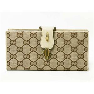 【現品限り】GUCCI(グッチ) GG柄 長財布 ジャッキー キャンバス カーフ ベージュ 109341 【中古B】