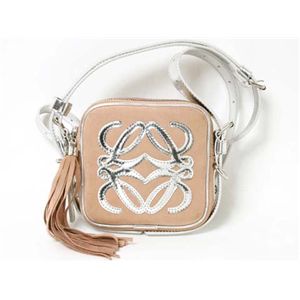 【現品限り】Loewe（ロエベ） ショルダーバッグ スエード カーフ シルバー/ベージュ 【新品同様】