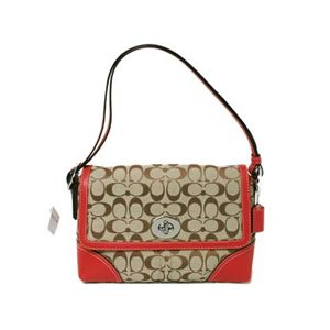 【現品限り】COACH（コーチ） ショルダーバッグ F13066 キャンバス カーフ ベージュ/朱色 【未使用】
