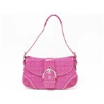 【現品限り】COACH（コーチ） ミニシグネチャー ショルダー キャンバス スエード カーフ ピンク 6818 【中古A】