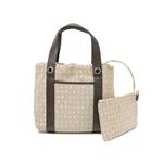 【現品限り】BVLGARI（ブルガリ） ロゴマニアトート キャンバス カーフ ベージュ/ブラウン 【中古AB】