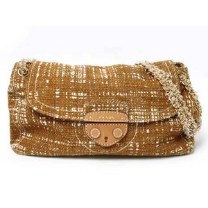 【現品限り】PRADA（プラダ） 2011春夏 チェーンショルダー ツイード ブラウン/ホワイト【中古A】