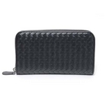 【現品限り】BOTTEGA VENETA（ボッテガヴェネタ） イントレチャート ラウンドファスナー長財布 黒 ブラック 114076 【未使用】