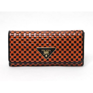【現品限り】PRADA（プラダ） 2つ折長財布 黒/オレンジ 【中古A】
