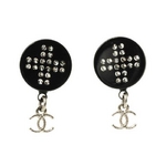 【現品限り】CHANEL（シャネル） ピアス 丸型 クロス/ココ ブラック/シルバー【中古A】