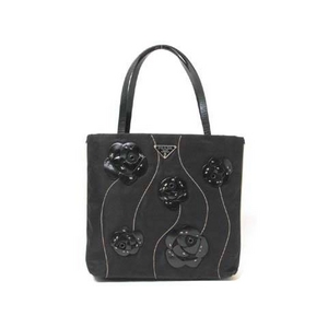 【現品限り】プラダ トートバッグ　フラワー　花　黒　B11256【中古A】